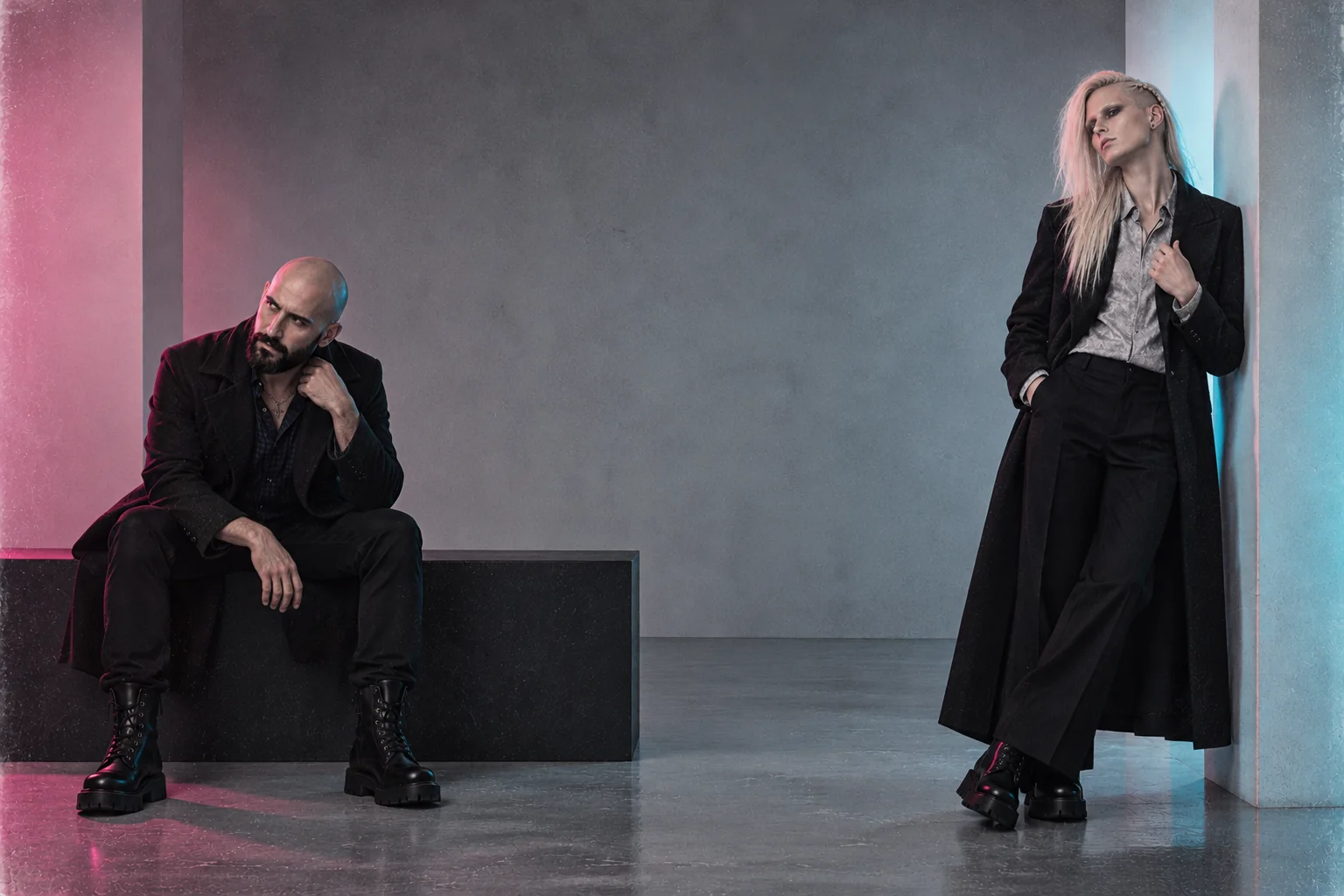 KLIO and Z, the two members of Moderately Alive, photographed in the studio